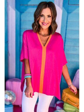 SSYS Sz. L/XL The Harper Colorblock Light Weight Air Tent Top In Pink